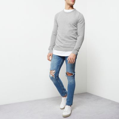 Grey textured slim fit jumper